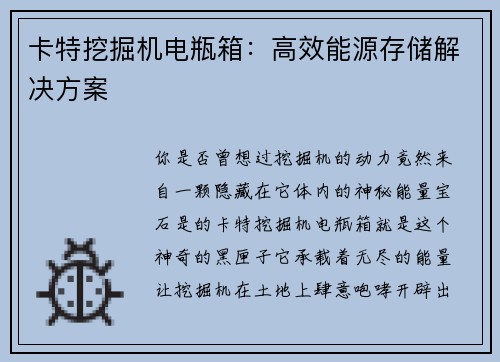 卡特挖掘机电瓶箱：高效能源存储解决方案